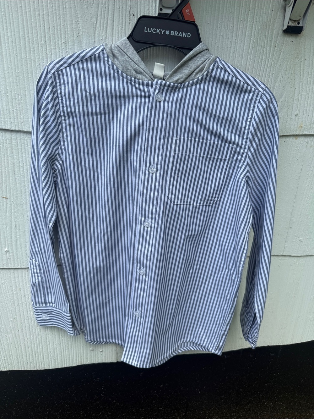 Lucky Brand Blue & White Stripe Hooded Button-Up Shirt - Boys